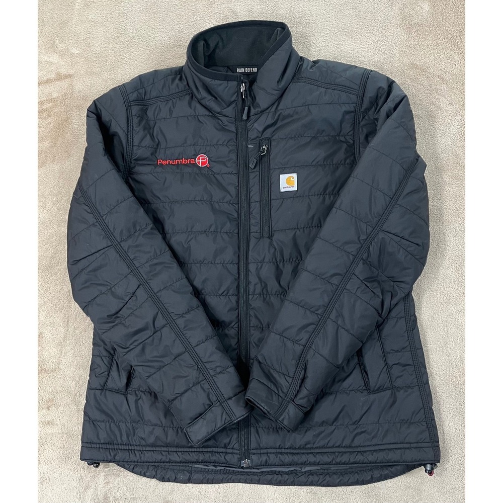Carhartt Rain Defender Puffer Jacket Women Size Small Black Quilted Has Logo